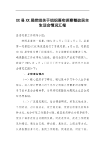 XX县XX局党组关于组织落实巡察整改民主生活会情况汇报