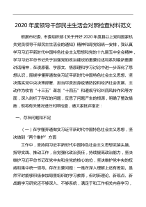 剖析材料2020年度领导干部民主生活会对照检查材料范文