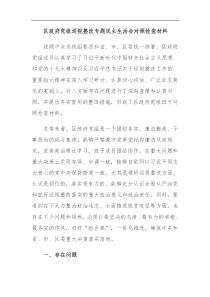 剖析材料区政府党组巡视整改专题民主生活会对照检查材料