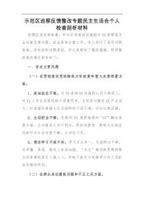 示范区巡察反馈整改专题民主生活会个人检查剖析材料