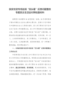 脱贫攻坚专项巡视回头看反馈问题整改专题民主生活会对照检查材料