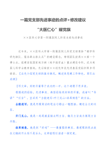 一篇党支部先进事迹的点评修改建议