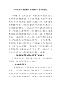 关于加强对我区村两委干部学习培训的建议