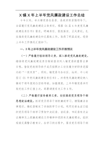 X镇X年上半年党风廉政建设工作总结