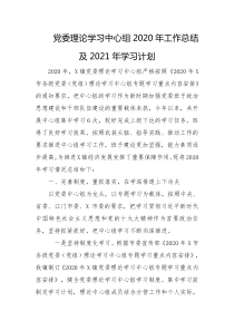 党委理论学习中心组2020年工作总结及2021年学习计划