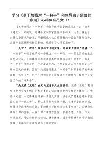 学习加强对一把手和领导班子监督的意见心得体会