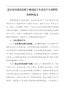 个人对照检查县公安局党委班子成员民主生活会个人对照检查材料范文检视剖析发言提纲