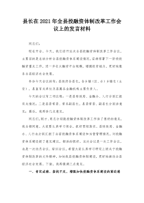 县长在2021年全县投融资体制改革工作会议上的发言材料