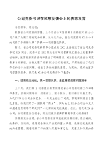 表态发言公司党委书记在巡察反馈会上的表态发言