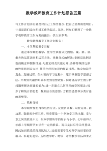 数学教师教育工作计划报告五篇