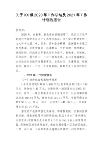 关于XX镇202x年工作总结及2021年工作计划的报告