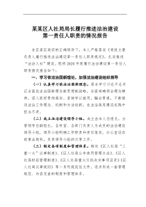 某区人社局局长履行推进法治建设第一责任人职责的情况报告