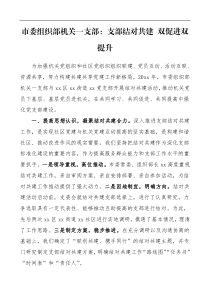 党建经验市委组织部机关一支部支部结对共建双促进双提升党建工作典型经验材料总结汇报