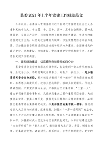 半年党建总结县委2021年上半年党建工作总结范文党建工作总结汇报报告