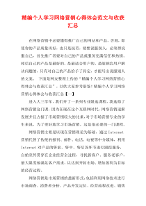 个人学习网络营销心得体会范文与收获汇总