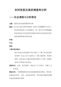 农村信息化现状调查和分析的社会调查报告