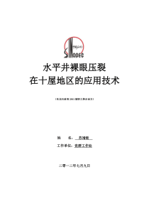 水平井裸眼压裂技术在十屋地区的应用