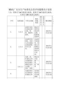 XX电厂安全生产标准化自查评问题整改计划表