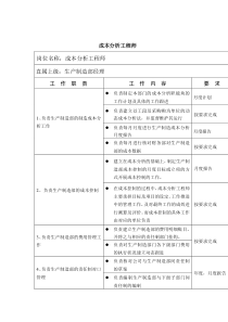 成本分析工程师岗位说明书