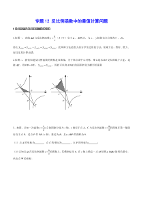 中考数学专题：反比例函数中的最值计算问题(原卷版)