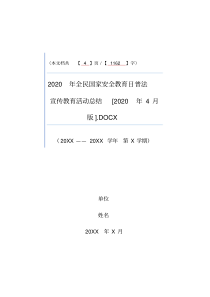 2020全民国家安全教育日普法宣传教育活动总结