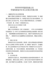 河北XX集团申报高新技术企业初步实施方案