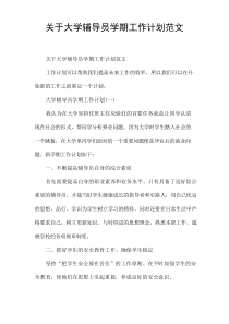 关于大学辅导员学期工作计划范文