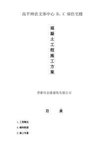 高平神农文体中心BC座楼混凝土综合项目工程综合项目施工专项方案