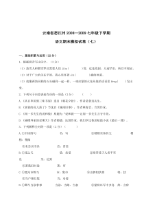 云南省怒江州2008-2009七年级下学期模拟语文试卷（七）