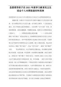 县委领导班子在2021年度学习教育民主生活会个人对照检查材料范例