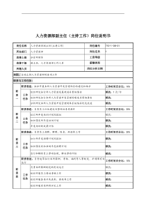 中船重工研究所人力资源部副主任(主持工作)岗位说明书