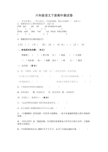 刘府镇中心小学语文六年级下册期中试卷