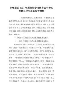 乡镇书记2021年度党史学习教育五个带头专题民主生活会发言材料