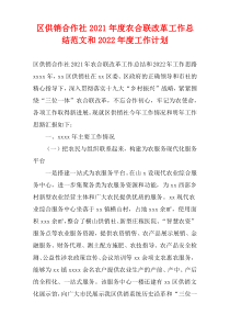 区供销合作社2021年度农合联改革工作总结范文和2022年度工作计划