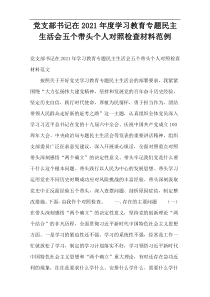 党支部书记在2021年度学习教育专题民主生活会五个带头个人对照检查材料范例