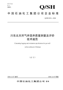 QSH 0036-2006 川东北天然气井固井质量测量及评价技术规范