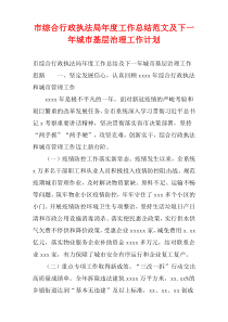 市综合行政执法局年度工作总结范文及下一年城市基层治理工作计划