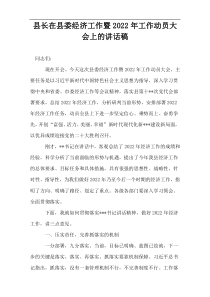 县长在县委经济工作暨2022年工作动员大会上的讲话稿