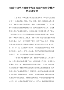 纪委书记学习贯彻十九届纪委六次全会精神的研讨发言