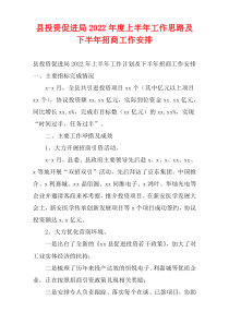 县投资促进局2022年度上半年工作思路及下半年招商工作安排