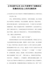 公司纪委书记在2022年度青年干部集体任前廉政谈话会上的讲话稿范例