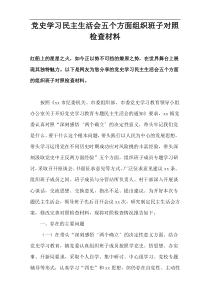 党史学习民主生活会五个方面组织班子对照检查材料