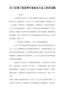 在X区第X批优秀专家命名大会上的讲话稿