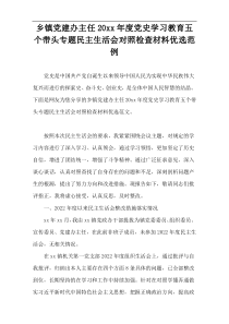 2022乡镇党建办主任党史学习教育五个带头专题民主生活会对照检查材料优选范例