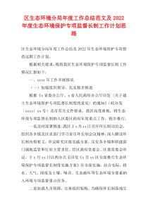 区生态环境分局年度工作总结范文及2022年度生态环境保护专项监督长制工作计划思路