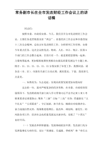 常务副市长在全市发改财经工作会议上的讲话稿