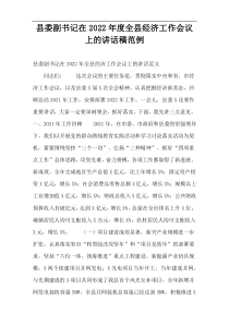 2022年度县委副书记在全县经济工作会议上的讲话稿范例