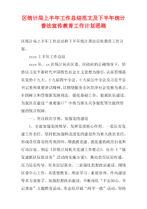 区统计局上半年工作总结范文及下半年统计普法宣传教育工作计划思路