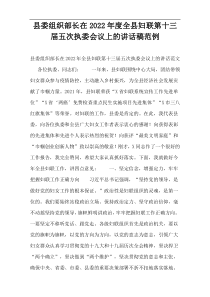 县委组织部长在2022年度全县妇联第十三届五次执委会议上的讲话稿范例