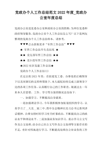 党政办个人工作总结范文2022年度_党政办公室年度总结